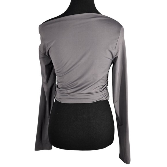 NWT | Gray Ruched Long Sleeve One Shoulder Crop Top Asymmetrical | XSmall - Picture 2 of 5